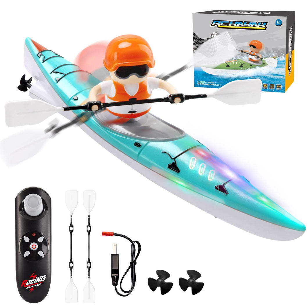 Remote Control Boat for Kids 6-12: Rc Speedboat Toy with Led Lights - Smart Water Sensor Auto On/Off, Dual Modes 2.4ghz Remote Boat，Blue