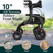Load image into Gallery viewer, HolyHeal Walkers for Seniors, Rollator Walker with Seat and Backrest, 10" Big Wheels All Terrain, Rolling Walker Foldable Supports 350lb, Lightweight &amp; Height Adjustable, Cane &amp; Cup Holder, Black
