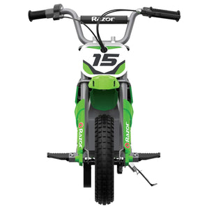 MX400 Dirt Rocket 24V Electric Toy Motocross Dirt Bike with Hand-Operated Brakes and Retractable Kickstand, Green (2 Pack)