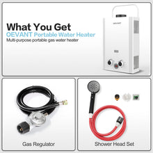 Load image into Gallery viewer, OEVANT Propane Water Heater, 1.58GPM 6L Portable Tankless Water Heater with Handle &amp; Overheating Protection, Propane Gas, Instant Hot Water for RV Camping, Outdoor Shower (WHITE)
