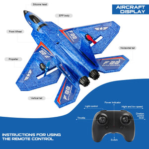RC Plane, F22 RC Airplane Fighter Ready to Fly, 2.4Ghz 2 Channel Remote Control Plane, RC Airplanes Toy