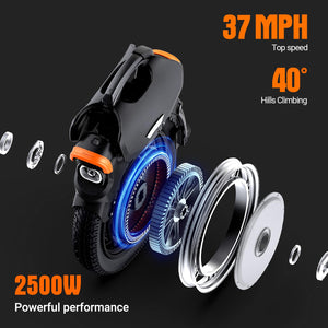 V11Y Electric Unicycle for Adults - 18" Suspension EUC, 37 MPH Top Speed, 75 Mile Range - Self-Balancing One Wheel Scooter