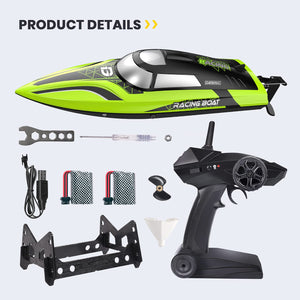 RC Boat with LED Light, 30+ Mins, Self Righting Remote Control Boat for Pools & Lakes, 20+ MPH, 2.4GHz Racing Boats, 2 Battery, Pool Toys