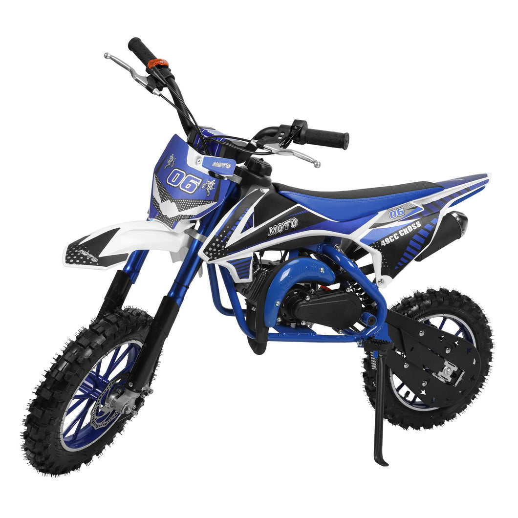 50cc Kids Dirt Bike, 2-Stroke Mini Dirt Bike, Gas Bike for Kids & Adults, Motocross Off-Road Tires (Blue-White)