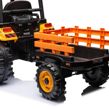 Load image into Gallery viewer, Ride on Tractor with Trailer, Electric Vehicle Toy with 3-Gear-Shift Ground Loader, Treaded Tires, LED Lights, Audio (Yellow)
