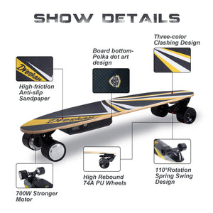 Electric Skateboards, Longboard Cruiser with Remote Control, 700W Dual Motor, Top Speed18 MPH12Miles Range 4 Speeds Adjustment, Electric Skateboards