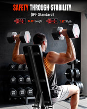 Load image into Gallery viewer, Mikolo Weight Bench - 1300 Weight Capacity and 40 Adjustable Positions for Full Body Workouts, Incline, Decline and Flat Setting for Garage and Home Gym, Black
