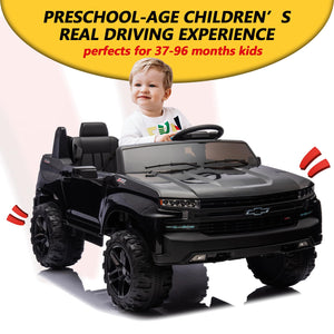 24V Kids Electric Vehicle Baby Car Licensed Chevrolet Silverado 2 Seater Ride On Toy with Remote, LED Lights, MP3, Bluetooth for Boys and Girls, Blue