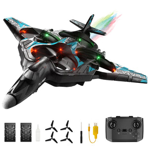RC Plane 4 Channel, Remote Control Airplane Fighter with 3 Modes, Stunt Roll, Cool Light, Two Batteries, F-22 RC Plane Ready to Fly