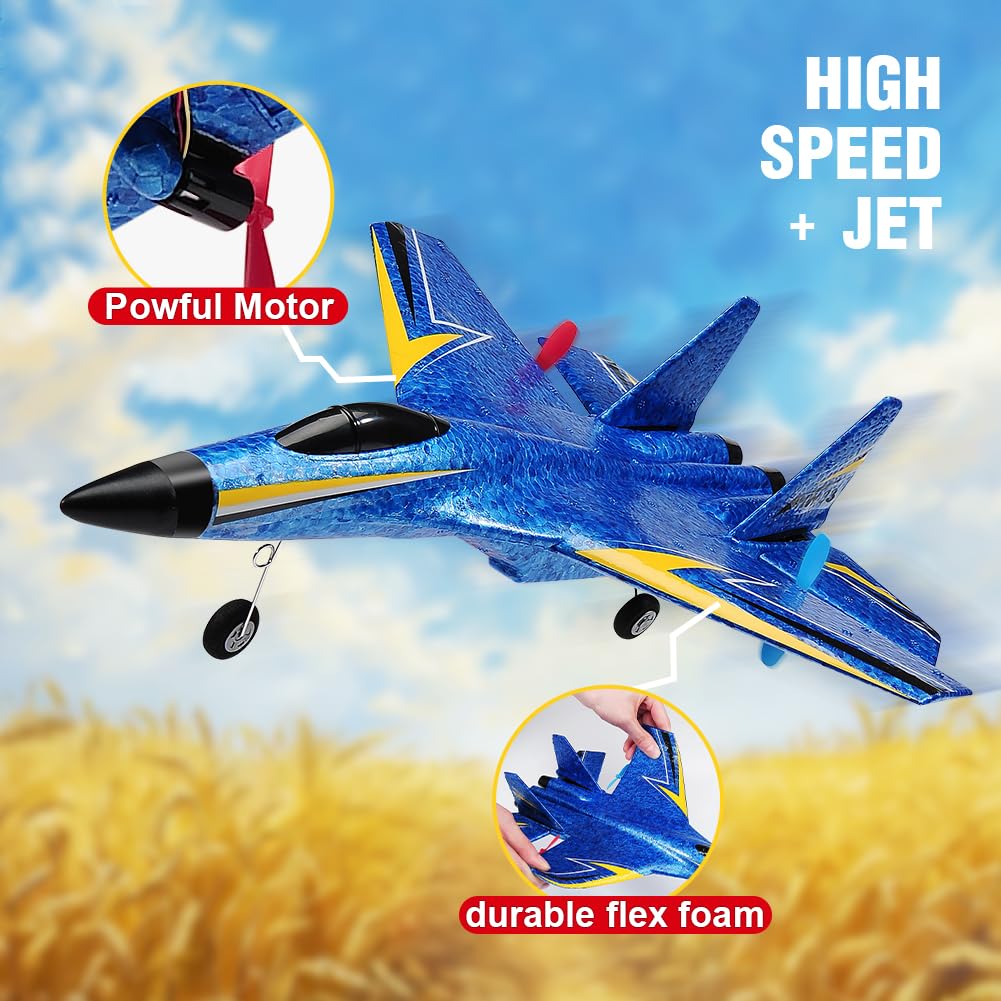 Large Remote Control Jet Remote Control Jet with Gyro Night Lights and 2 Batteries, Easy to Fly ...