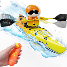 Load image into Gallery viewer, RC Kayak Boat for Kids,2.4 Ghz Remote Control Shark Boat Toys W/LED Light for Pools, Lake, Bathtub Never Capsize Summer Outdoor Water Toys
