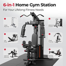Load image into Gallery viewer, Sportsroyals Home Gym, Multifunctional Workout Station with Leg Press, 150LBS Weight Stack - (Black)
