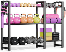 Load image into Gallery viewer, ﻿800LBS Capacity Multifunctional Home Gym Storage Rack with Side Hooks, Heavy Duty Adjustable  Rack for Dumbbells
