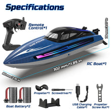 Load image into Gallery viewer, RC Boats for Adults, Remote Control Boat for Pools and Lakes, WF17 25+ KMH Fast RC Speed Boat with 7 LED Light Modes, Blue

