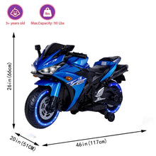 Load image into Gallery viewer, 12V Kids Ride On Motorcycle, 7AH 550W Battery Powered Motorcycle w/Training Wheels, Manual Throttle,LED Lights (Blue)
