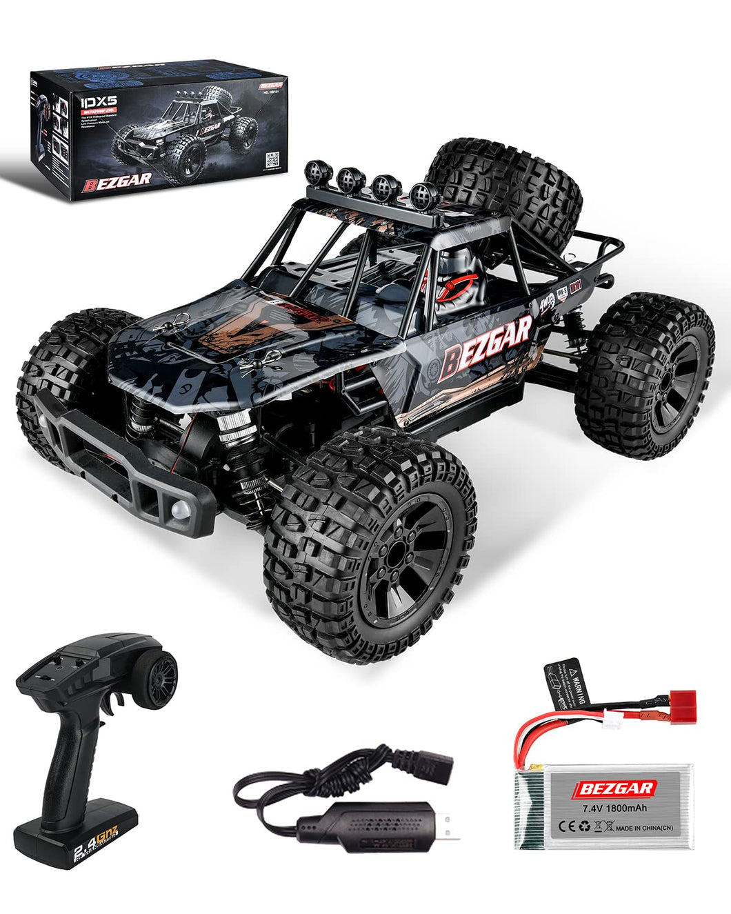 1:10 Scale Beginner RC Truck, 4WD High Speed 48km/h All Terrains RC Car Off Road Waterproof RC Buggy Toys for Boys Kids and Adults