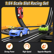 Load image into Gallery viewer, Slot-Car-Race-Track-Sets for Boys Kids, Battery or Electric Race Car Track with 4 High-Speed Slot Cars, Dual Racing Game
