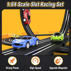 Slot-Car-Race-Track-Sets for Boys Kids, Battery or Electric Race Car Track with 4 High-Speed Slot Cars, Dual Racing Game