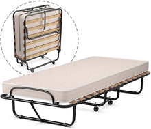 Load image into Gallery viewer, Renatone Folding Bed with Mattress, Portable Guest w/ 4 inch Memory Foam Sturdy Metal Frame, Rollaway Cot Size for Adults, Sleeper Bedroom, Living Room, Office, Camping Clear Small Single
