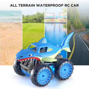 Fast Direct Charging Remote Control Car, Rechargeable Amphibious RC Cars with 2.4Ghz 4WD All Terrain Waterproof RC Shark Monster
