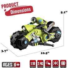 Load image into Gallery viewer, Imports 2.4Ghz RC Motorcycle Remote Control Stunt Drift Bike Racing Vehicle - 1/10 R/C High Speed Cyclone Motorbike (Green)

