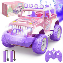 Load image into Gallery viewer, Pink Remote Control Car for Girls with Fog Mist &amp; Music, 1:16 RC Car with LED Lights for Kids, 2.4Ghz All Terrain SUV Truck
