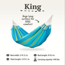 Load image into Gallery viewer, LA SIESTA Flora Classic Cotton Hammock with TreeMount &amp; Straps - Extra Large Patio Hammock, Indoor/Outdoor, 2 Person - King, Curacao
