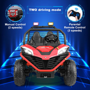 24V 4WD 10 AH Ride on Car Truck, 2 Seater Electric Car UTV for Kids with Metal Frame, Remote Control, Bluetooth-Red