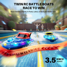 Load image into Gallery viewer, RC Boats 2 Pack for Kids 8-12, Remote Control Boat for Pool with LED Lights, 40 Mins Playtime (2 Batteries) &amp; One-Key Water Spray
