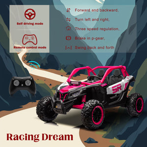 24V Electric Kids UTV Ride on Car with Remote Control, 2-Seater, 2 Shock Absorbers, 2x200W Motors (Pink)