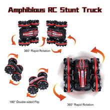 Load image into Gallery viewer, Amphibious RC Car, 2.4GHz Off-Road Stunt Truck, All Terrain 4WD Remote Control Toy, Land Water Vehicle with 360° Rotation for Kids (Red)
