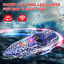 Load image into Gallery viewer, Mini Remote Control Boat RC Boat 2.4Ghz 360 Rotating LED Lights bulit-in Rechargeable Battery Swimming Pool Bathtub Toys Remote Control Boats
