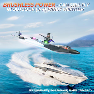 6CH Amphibious RC Plane for Water, Land & Air, Remote Control Airplane Flying Boat Toys,2.4GHz 6-axis Gyro Stabilizer RTF (Black)
