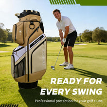 Load image into Gallery viewer, TUMMOCK Golf Cart Bag, 14-Way Top Divider with Multiple Storage Pockets, Handles and Rain Cover, Lightweight &amp; Durable Golf Bag for Men, Cart-Friendly Design (Khaki)
