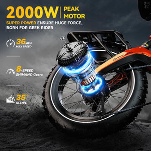 Cybervelo 1000W(Peak 2000W) Folding Electric Bike for Adults,35MPH 100Mile,48V 25Ah Removable Battery,20" x 4.0 Fat Tire