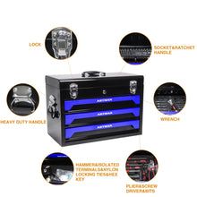 Load image into Gallery viewer, ASKVDL 439PCS Tool Set with 20 Inch Portable 3 Drawer Steel Toolbox Black Blue
