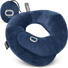 Load image into Gallery viewer, BCOZZY Organic Cotton Double Support Neck Pillow for Travel - 3 Ergonomic Positions for Head, Neck, and Chin Comfort - Ideal for Sleeping Upright on Flights, Cars, and at Home – Large, Navy
