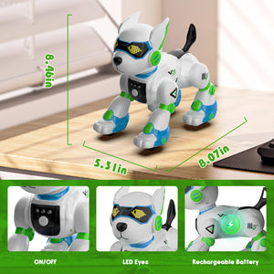 Kids Remote Control Interactive Robotic Pet Smart Programmable Puppy Electric Intelligent Robo with Voice Control RC Music (Green)