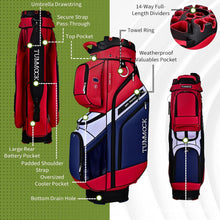 Load image into Gallery viewer, TUMMOCK Golf Cart Bag, 14-Way Top Divider with Multiple Storage Pockets, Handles and Rain Cover, Lightweight &amp; Durable Golf Bag for Men, Cart-Friendly Design (Red)
