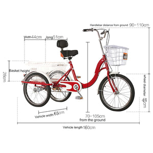 20 inch Adults Trike Tricycle, Single Speed 3 Wheel Bike Adult Trikes for Women Men Seniors, Brown