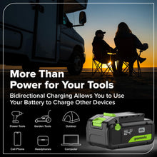 Load image into Gallery viewer, GREENWORKS 24V (6-Tool) Combo (Drill, Impact Driver, Circular Saw, Reciprocating Saw, Multi-Tool, Flashlight), 4.0Ah + 2.0Ah (24,000mAh Power Bank) Batteries, (2) Cables, 65W Rapid Charger
