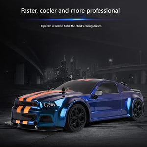 RC Drift Car, 1:14 4WD 30KM/H High Speed RC Racing Car, 2.4GHz Remote Control, LED Lights, 2 Batteries, Race & Drift Tires for Kids & Adults (Blue)