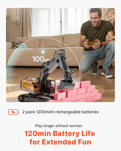 Remote Control Excavator Toy, 1:14 Scale Remote Control Digger with Metal Shovel, 22 Channel RC Excavator with Lights & Sounds