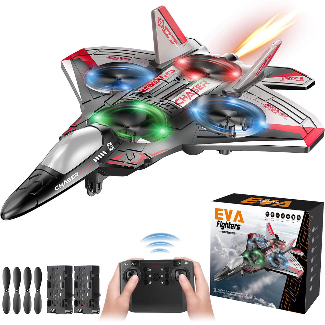Jet Fighter Stunt RC Plane - Foam Remote Control Drone Helicopter Airplane with LED Lights, Drones for Kids, Toys