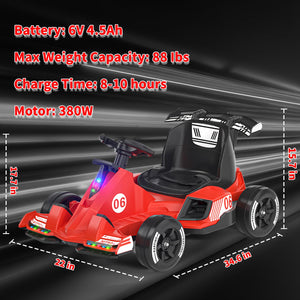 Electric Go Kart for Kids, 6V and 12V Drift Cart with 380W Powerful Motors, Ride-On Toy with Music, Lights for Boys and Girls,Red,12v