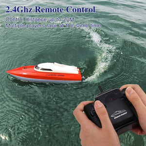 RC Remote Control Boats for Lake/Pool/Pond, 2.4 GHz High Speed Mini Outdoor Adventure Electric RC Racing Boat-Orange