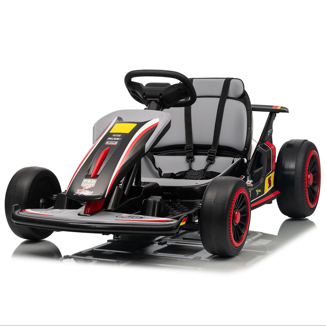 24V Kid Go Kart, Drifting Car, 7AH Battery Powered Electric Vehicle, w/150 * 2 Motors, Soft Start, Music, Grey
