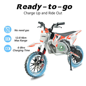 Electric Dirt Bike, 36V 500W Off-Road Electric Motocycle for Kids 8-14 Yrs,15 MPH Peak Speed, Dual Suspension High Torque Motor