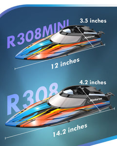 RC Boat with Case R308MINI 2 Packs 20+ MPH Remote Control Boat for Pools and Lakes, 2.4 GHZ RC Boats for Adults and Kids