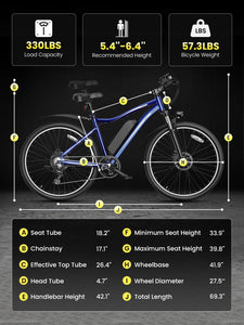 Electric Bike for Adults, 750W Peak Brushless Motor, up to 40Miles, 22mph Max Speed Electric Mountain Bike